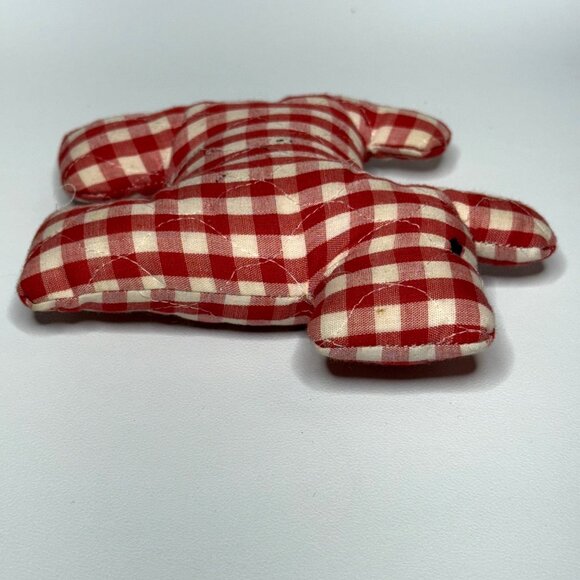 Red Gingham Plush Toy Scottie Dog Plaid Cloth Vintage Handcrafted - Picture 5 of 7